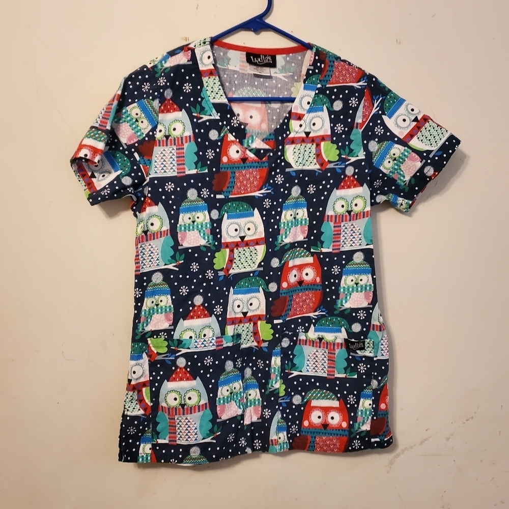 Lydia's Medical top Shirt Size XS Owl Print